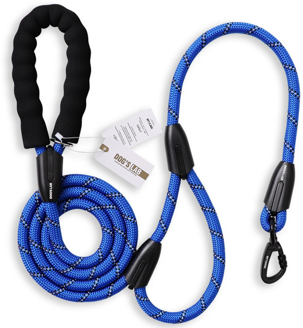 독스랩 강아지 소형견 중형견 대형견 리드줄 양손 그립 로프 1.8M, 블루, 1개