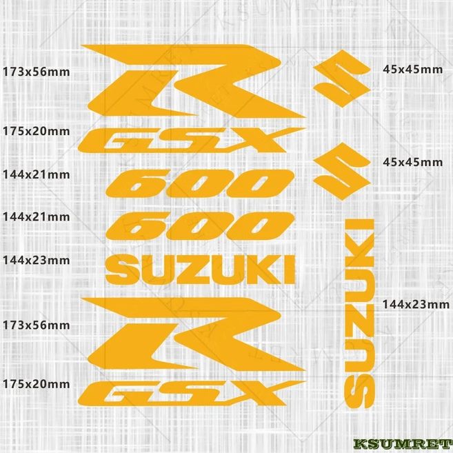 비닐 스즈키 GSXR 600 오토바이 스티커 데칼 로고 세트 헬멧 엠블럼, 02 Yellow