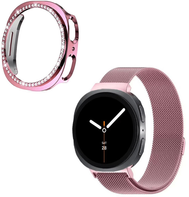 갤럭시워치8 호환 쥬얼리 케이스+스트랩 set 40mm 44mm, 로즈핑크Set