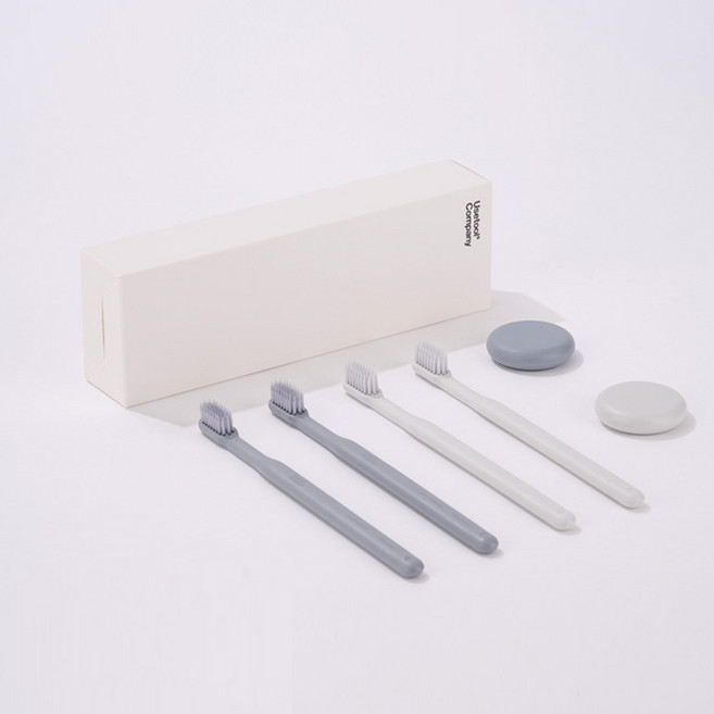 칫솔 커플 세트 화이트+그레이 칫솔 4개 원형자석 2개 칫솔걸이 포함 부드러운 작은헤드 미세모 어금니 잇몸관리 치과 칫솔 신혼 가족 집들이 선물 세트, 1세트, 4개입