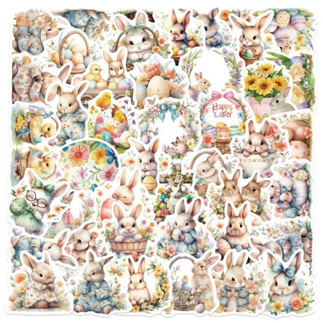 10/30/50pcs 귀여운 부활절 스티커 만화 토끼 데칼 파티 장식 DIY 냉장고 가방 스케이트 보드 전화 노트북, 01 50PCS