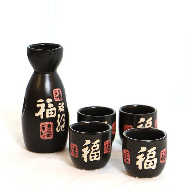 도쿠리 사케병 사케잔 5P구성 잔4P+도쿠리1P, 무광D타입_블랙, 1세트