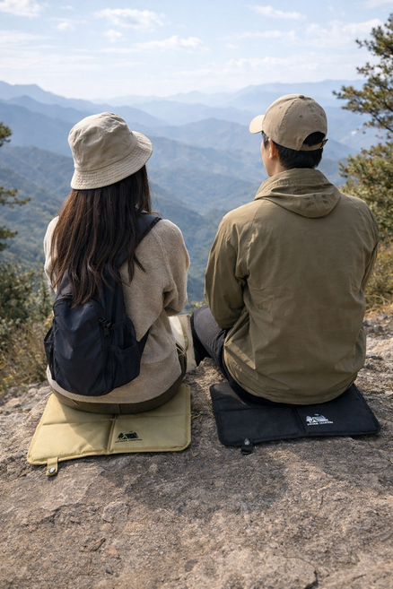 휴대용 접이식 캠핑 방석 방수 쿠션매트 등산 낚시 경기장 방석, 블랙+베이지
