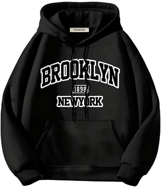 FONOW 데일리 맨투맨 브룩클린 1898 프린트 스탠다드핏 남자 여성 커플 후드티