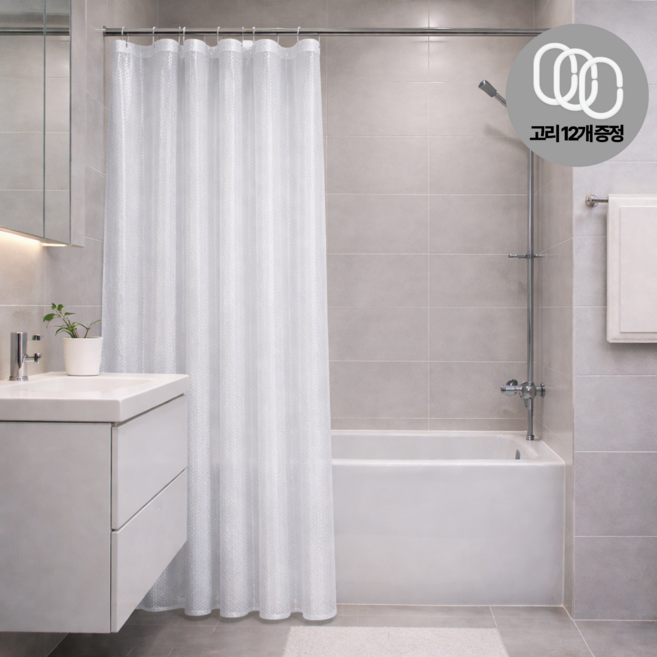 룸앤업 완벽방수 화장실 욕실 샤워 커튼, 화이트, 1개