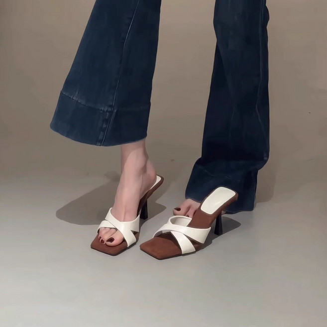 COSYEVNO 여성용 봄여름 크로스 스트랩 스퀘어토 하이힐 샌들 Tzkgglx-17