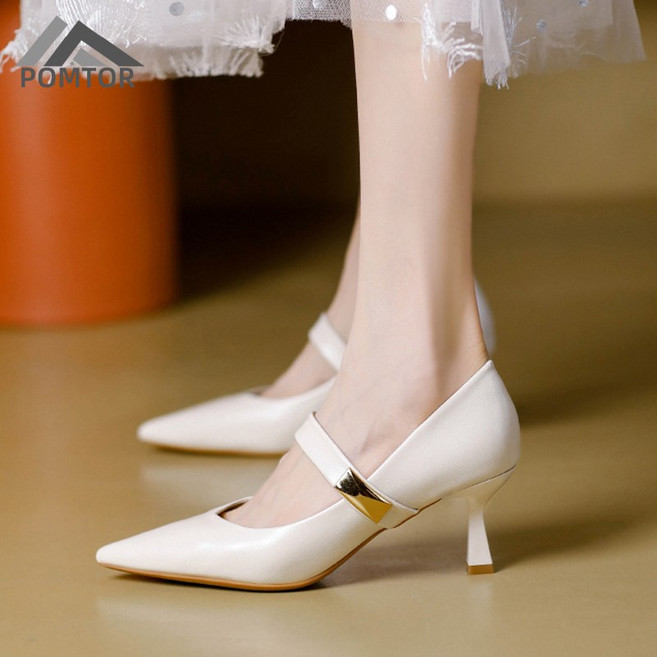 POMTOR 우아한 버클 펌프스 스틸레토 힐 5cm