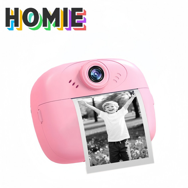 HOMIE 빈티지필름카메라 ips화면 1080P 고화질카메라 4800만화소 포토프린터 2롤인쇄지, 핑크색, OP66
