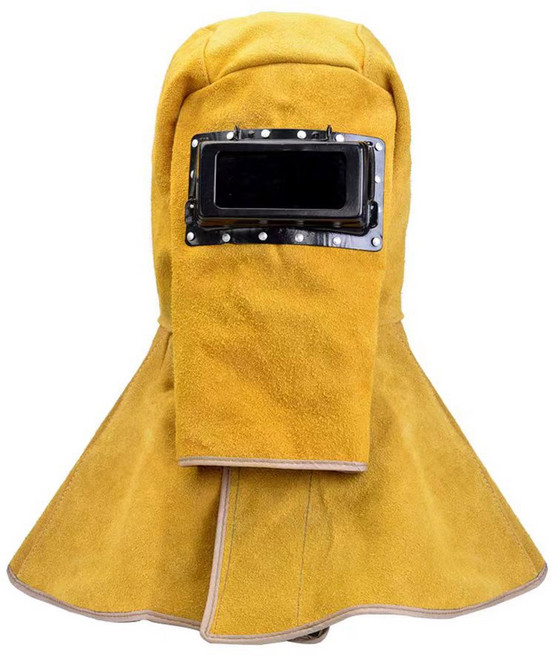 소가죽 용접두건 용접 보안경 후드 난연 모자 안전 방염 스파크 화상 방지, 옐로우 기본형, 1개