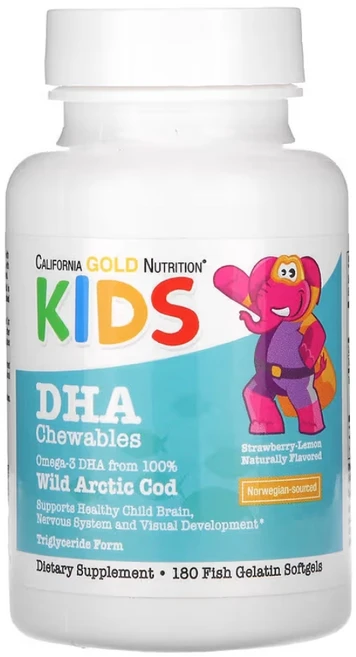 캘리포니아골드뉴트리션 어린이 DHA 딸기레몬맛 180씹는정 EPA 오메가3 북극 대구, 1개, 180정 - 쿠팡