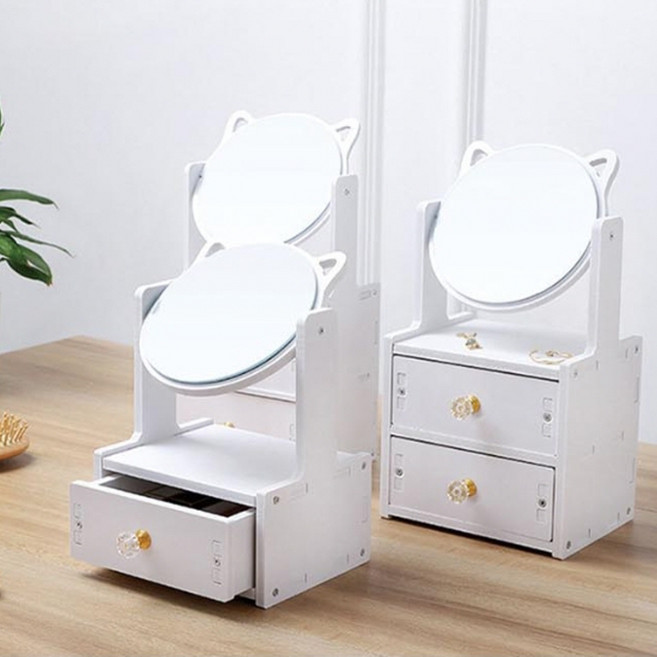 수납형화장대 화장대겸서랍장 작은 미니좌식 이동식 거울 간이 트레이 정리대 수납함 화이트