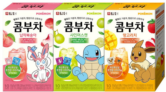 담터 포켓몬 콤부차 30T (납작복숭아/샤인머스캣/망고리치), 1개, 50g, 5g, 10개입