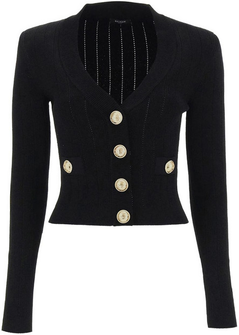 발망 크롭 니트 골드 버튼 가디건