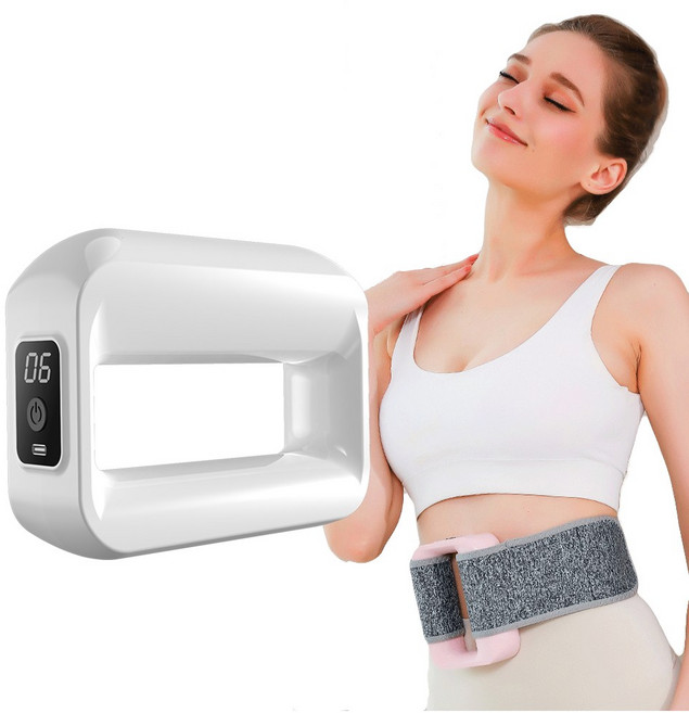 SmartGo 무선 휴대용 근막 마사지건 지방 연소 마사지기 근막 링 벨트형 진동운동기구 뱃살관리, 화이트