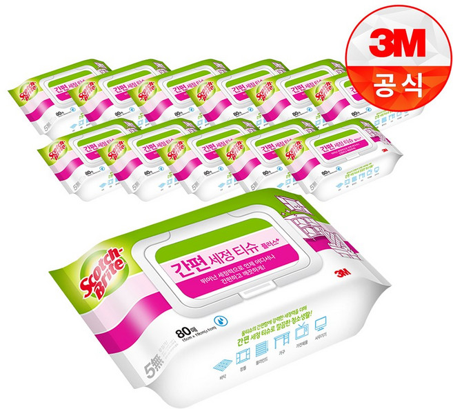 스카치브라이트 간편세정티슈 플러스 80매, 12개