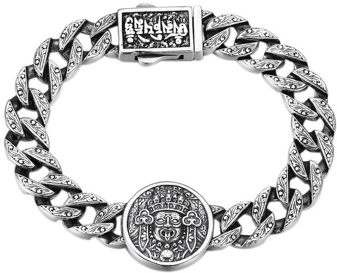MINISHELL 순은 은 실버 925 팔찌 silver 남자 여자 체인 10mm Zashi Lhamo 원형 무늬
