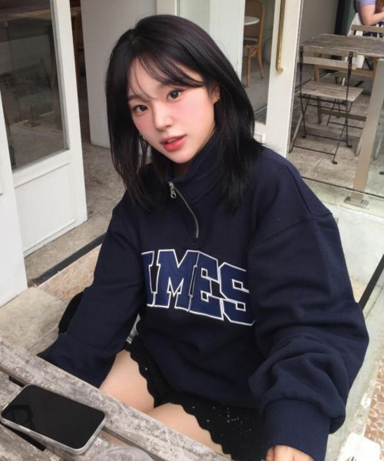 아메스 월드와이드 amesworldwide BASIC APPLIQUE HALF ZIP SWEATSHIRT NAVY