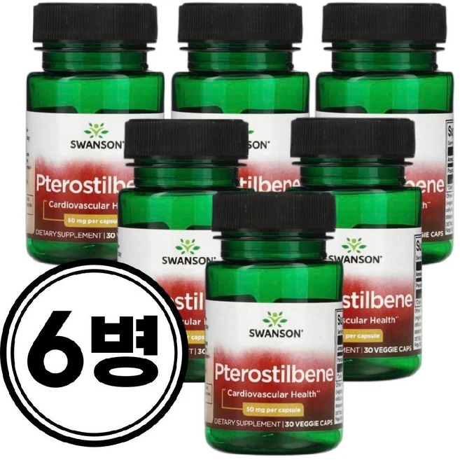 스완슨 프테로스틸벤 Pterostilbene 50mg 30베지캡슐 6개, 6팩, 30정 - 쿠팡