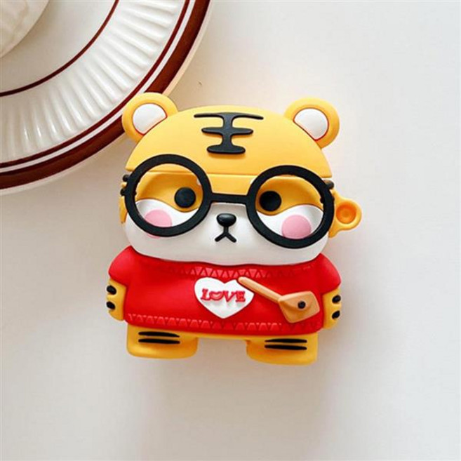 에어팟 3/2/1/프로 귀여운 안경 호랑이 캐릭터 인형 실리콘 이어폰 케이스, 레드 sap1111, 에어팟1_2세대