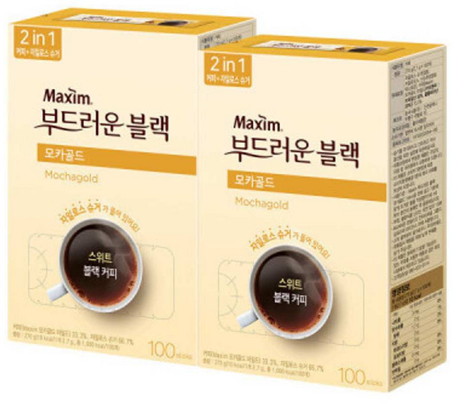 맥심 부드러운 블랙 모카골드 100T x2개, 2.7g, 100개입, 2박스