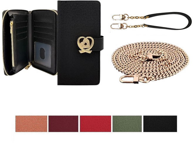 갤럭시 S25FE 케이스 SM-S731N 국내 제조 생산 가죽 투유럽 (메탈 큐빅 지퍼) (손목 스트랩 + 체인 (올체인롱) 롱 목걸이) 세트 카드 지폐 수납 자석 지갑