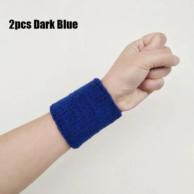 쿠쿠스토어 색상 남여 부드럽고 편안한 배구 면화 손목 밴드 스포츠 스웨트 체육관 땀 테니스, 16 Dark Blue2pcs