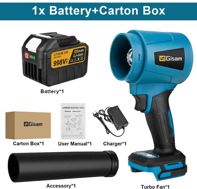 기삼 300000 RPM 브러시리스 터보 송풍기 제트 팬 400 메터초 Makita 18V 배터리 핀용 휴대용 잎 먼지 불어, 02 1 Battery Set, 1개