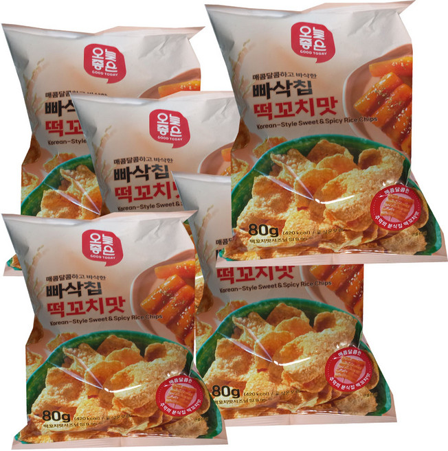 오늘좋은 빠삭칩 매콤달달 떡꼬치맛, 5개, 80g