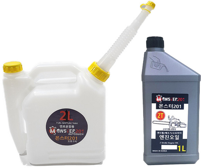 몬스터 2L 혼합통 + 2T 엔진오일 연료통 예초기 엔진톱 체인 2싸이클용 벌초 제초, 1개