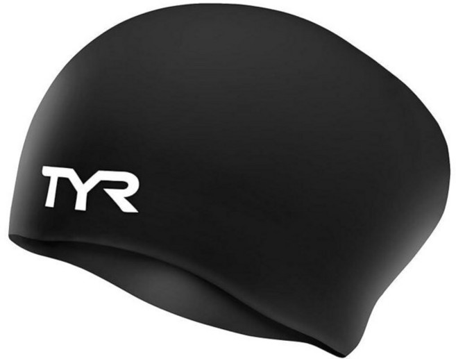 TYR 긴 머리용 주름 방지 실리콘 수영 모자 화이트, 블랙