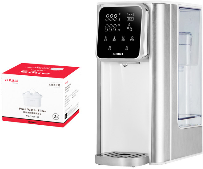 愛華 AIWA AW-T03W 3L 免安裝瞬熱淨飲機, AW-T03W 標配(內含一顆濾芯) +濾心1盒(2入)