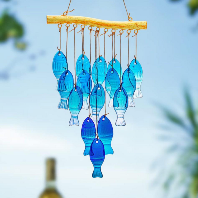 풍경종 바람종 인테리어도어벨 정원용 윈드차임 전원주택 유리장식품, 파랑