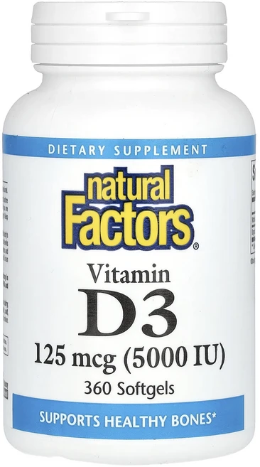 Natural Factors 비타민D3 125mcg(5000IU) 소프트젤 360정, NaturalFactors비타민D3125mcg5000I, 1개 - 쿠팡