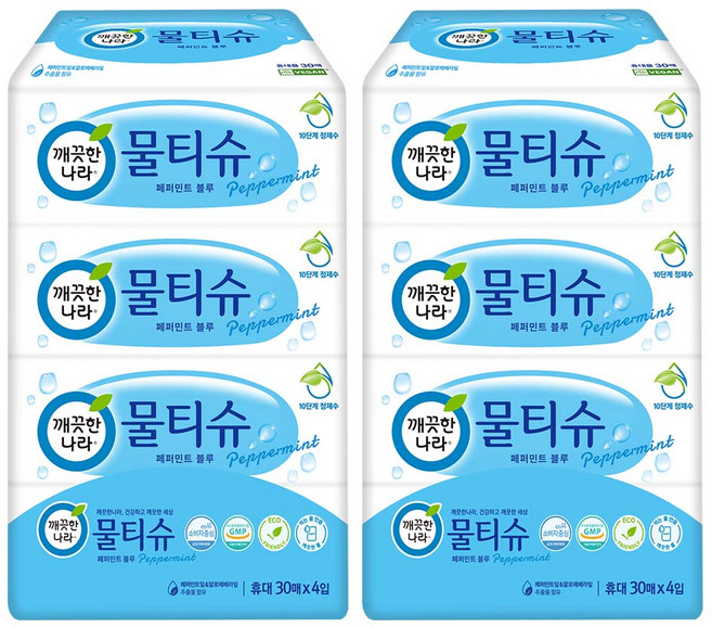 깨끗한나라 페퍼민트 물티슈, 30개입, 8개