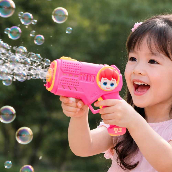 베베핀 자동 회전 비눗방울 놀이 총 유아동 버블건, 1개, 핑크