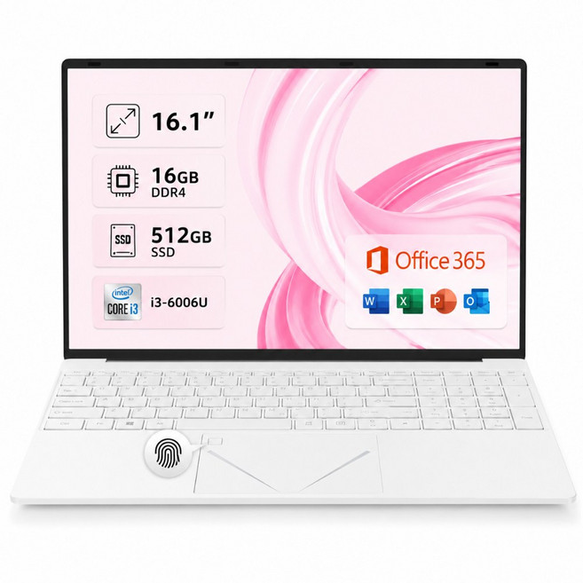 노트북 인텔 i3 16GB RAM 512GB SSD 16.1인치 FHD 사무용 인강용 학생용 가성비 노트북, WIN10, Pearl White