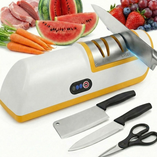 가정용 클래식 전동 4 in 1 멀티 칼갈이 전동 자동 숫돌 칼갈이 기계, 1개, 노란색