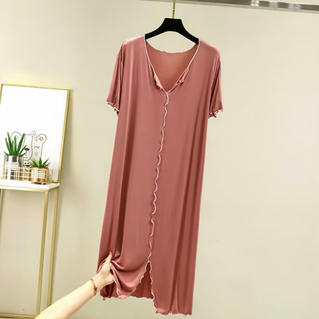 Makone 여성 모달 얇은 잠옷 원피스 캐주얼 심플 루즈핏 편한 홈웨어 솔리드