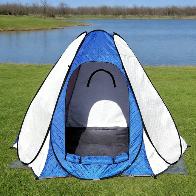 샤워텐트 낚시 대형 간이 원터치 접이식 탠트 1-2인용 더블 240X240X160cm, 3인, 블루+화이트