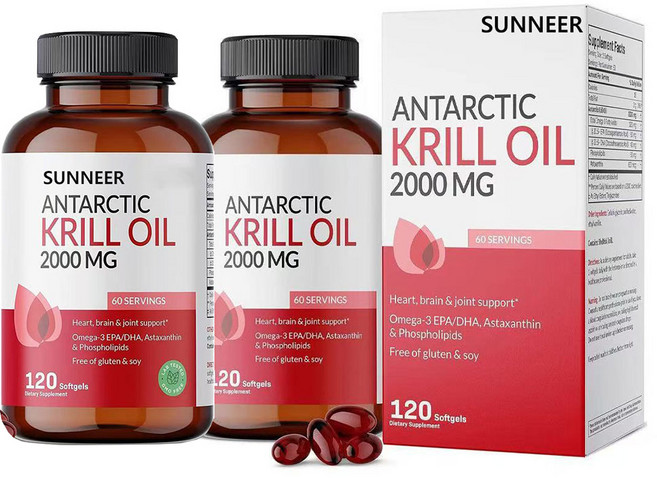 1+1/2+2 남극 크릴 오일 2000mg 안타르티카 크릴 오일 젤리 캔디 99.99% 안타르티카 크릴 오일/다시 젊은 날로, 120정, 2개