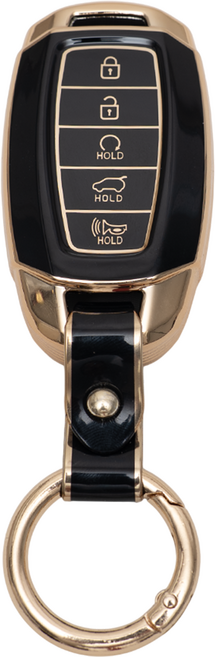 팰리세이드 아반떼cn7 싼타페TM 호환 차 키 케이스 홀더 커버 스마트 리모컨 TPU 원형 스트랩, TA65_KH13(5버튼), 블랙