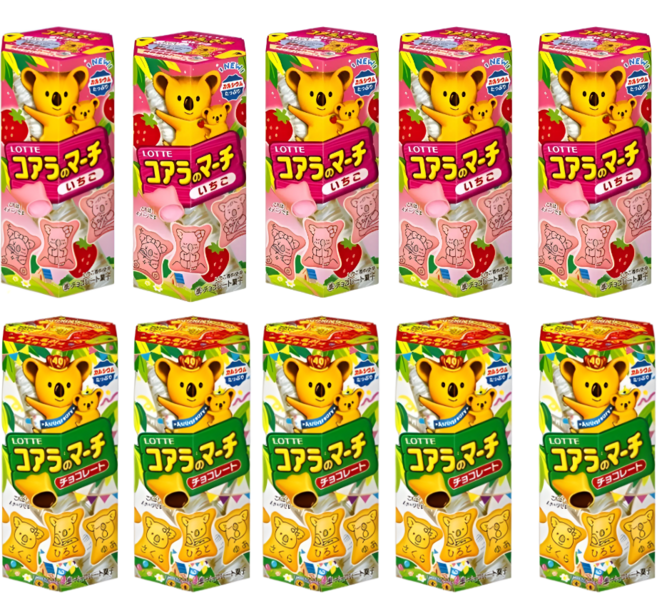 일본 롯데 코알라노 마치 초코스낵 딸기 초코 48g 10개 세트