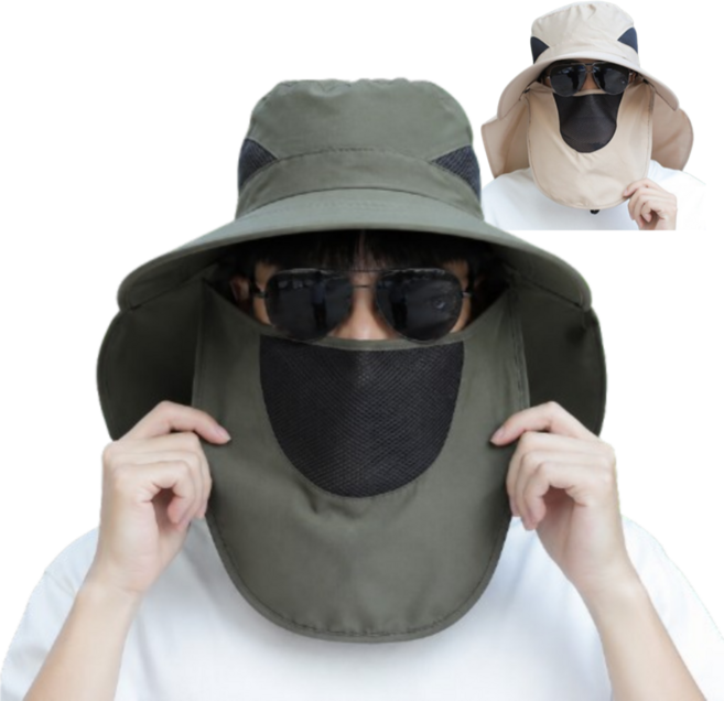 어썸H 햇빛가리개모자 1+1 농사모자 자외선차단 낚시 등산 바람 통풍, 군녹색+베이지, 1개