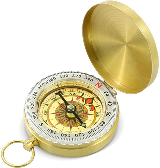 LINJIN 고급 빈티지 나침반 방위 자석 고정밀 방향지시 야광 기능 탑재 미니 휴대용, 1개, 금색