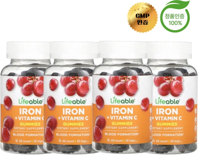 라이퍼블 4개X 철분 + 비타민C 구미젤리 포도 맛 구미젤리 60개, 4개, 60정 - 쿠팡