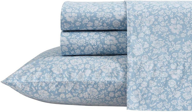 Laura Ashley - 풀 시트 면 퍼케일 침구 세트 가볍고 통기성이 좋은 홈 데코 (애쉬필드 베이지 풀)