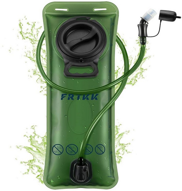 FRTKK 2L/3L 하이드레이션 블래더 하이킹 백팩용 누출 방지 워터 BPA 프리 와이드 오프닝 인체 공학적 모양 물통 러닝 하이킹 사이클링 캠핑용 (블루 - 2L), 밀리터리 그린 - 3L