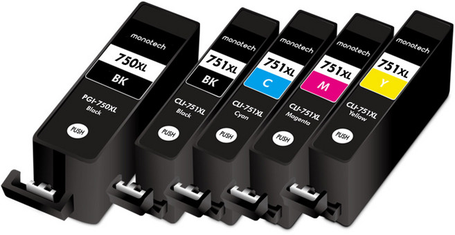 모노테크 캐논 호환잉크 세트 PGI-750 CLI-751 XL, 1세트, 5색