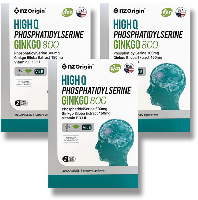 엔젯오리진 하이큐 은행잎 추출물 비타민E 포스파티딜세린 징코 800 노인 노년 중년 어르신 건강식품 머리 두뇌 작은사이즈 목넘김편한 알약, 30정, 3개