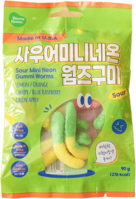 사우어 미니 네온 웜즈 구미 90g, 1개